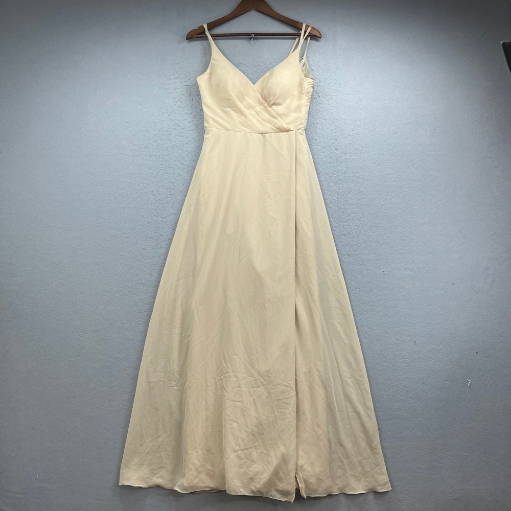 Azazie Gown Womens A6 Champagne Chiffon Lace Back Maxi Dress Prom Wedding Formal